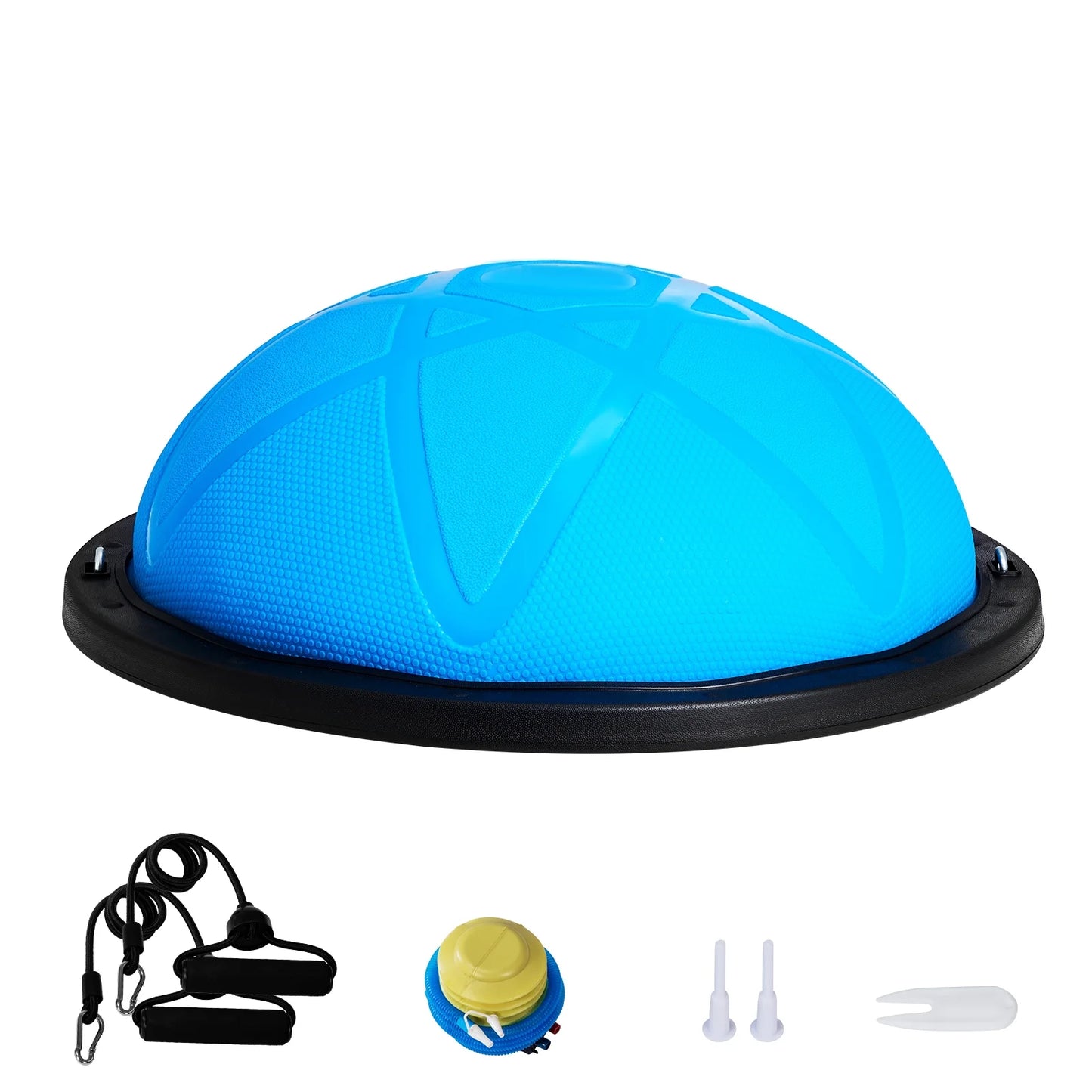 Half Balance Ball Trainer, 23-Inch Stability Ball with a 660Lbs Weight Limit, Includes Resistance Bands & Foot Pump for a Comprehensive Home Gym Experience, Ideal for Full Body Fitness, Pink