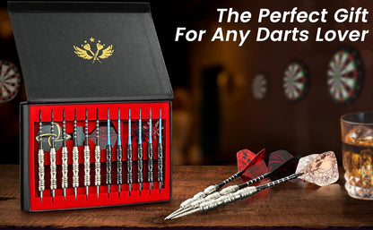 Darts Metal Tip Set Professional Metal Darts for Dartboard Steel Tip Darts with Nonslip Iron Barrel Aluminum Dart Shafts,Extra Flights,Dart Sharpener,Gift Box